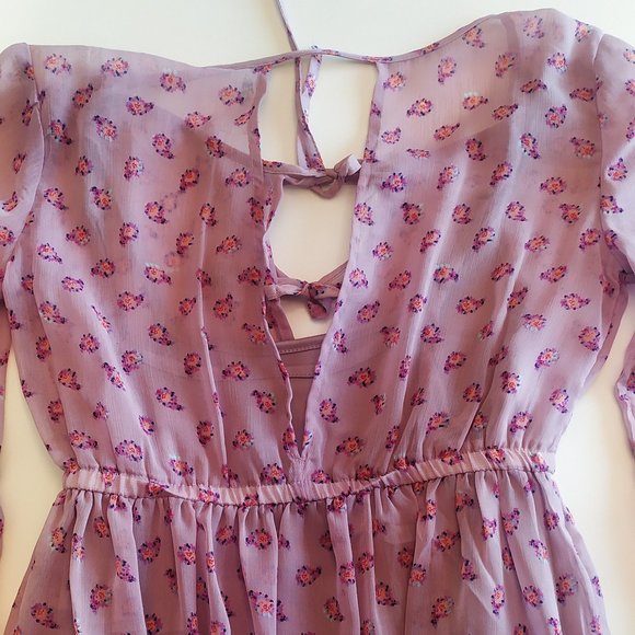 Mudd Purple Floral Tie Lined Chiffon Mini Dress - Picture 4 of 7
